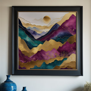 Poster Aquarelle Abstraite peinture de paysage or 1:1