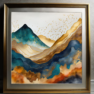 Poster Aquarelle Abstraite peinture de paysage or 1:1