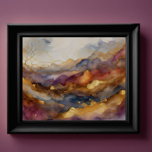 Poster Aquarelle Abstraite peinture de paysage or 4:3