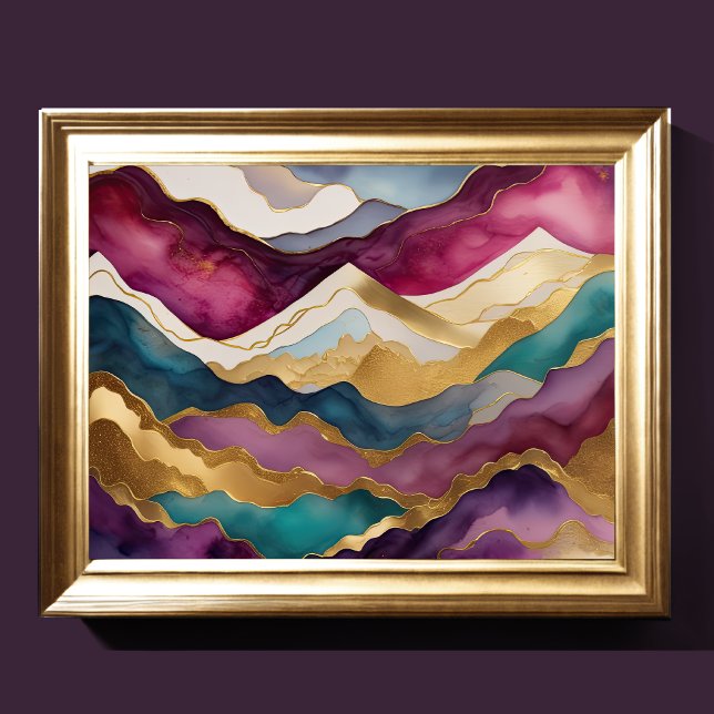 Poster Aquarelle Abstraite peinture de paysage or 4:3 (Créateur téléchargé)
