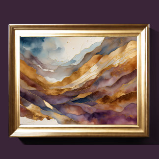 Poster Aquarelle Abstraite peinture de paysage or 4:3