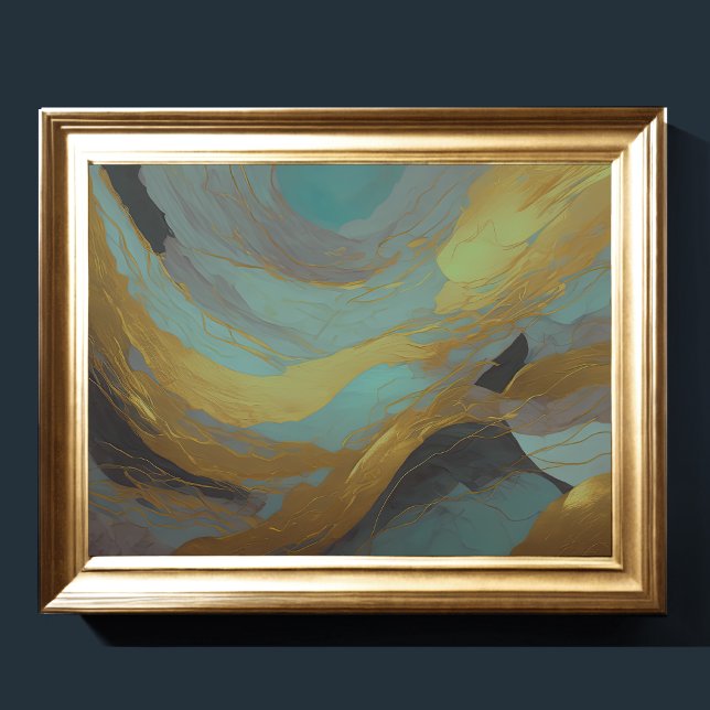 Poster Aquarelle Abstraite peinture de paysage or 4:3 (Créateur téléchargé)