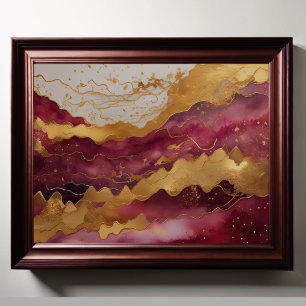 Poster Aquarelle Abstraite peinture de paysage Or 5:4