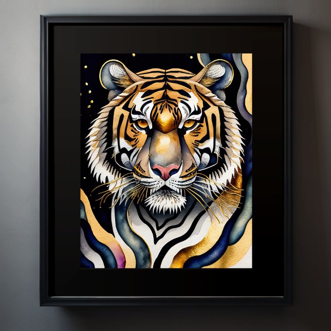 Poster Aquarelle Abstraite Peinture d'un tigre 5:4 (Créateur téléchargé)