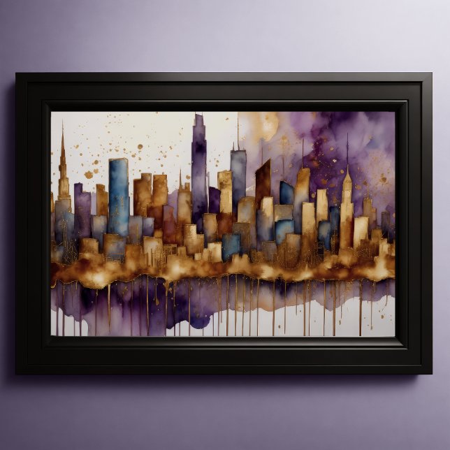 Poster Aquarelle Abstraite Peinture Gold Cityscape 3:2 (Créateur téléchargé)