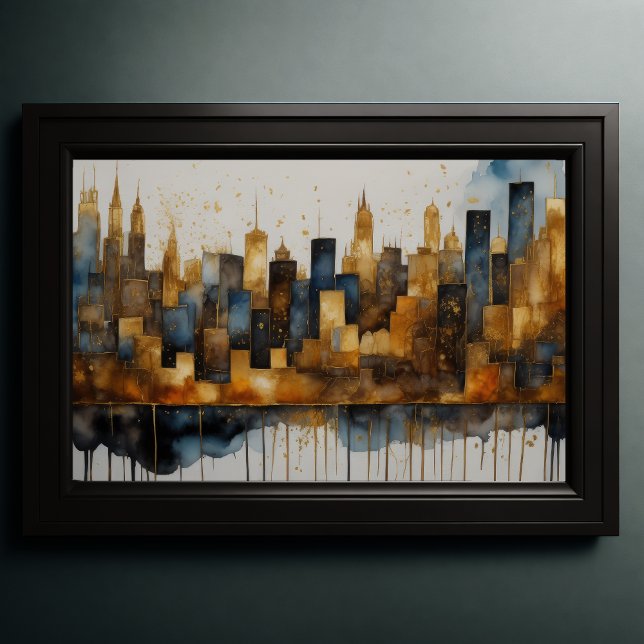 Poster Aquarelle Abstraite Peinture Gold Cityscape 3:2 (Créateur téléchargé)