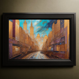 Poster Aquarelle Abstraite Peinture Gold Cityscape 3:2