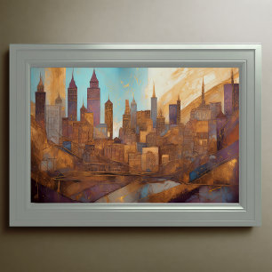 Poster Aquarelle Abstraite Peinture Gold Cityscape 3:2