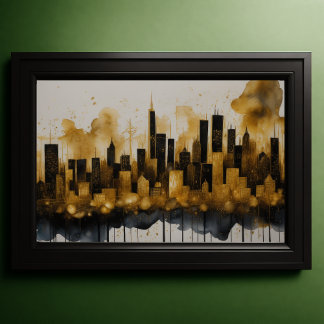 Poster Aquarelle Abstraite Peinture Gold Cityscape 3:2