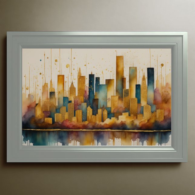 Poster Aquarelle Abstraite Peinture Gold Cityscape 3:2 (Créateur téléchargé)