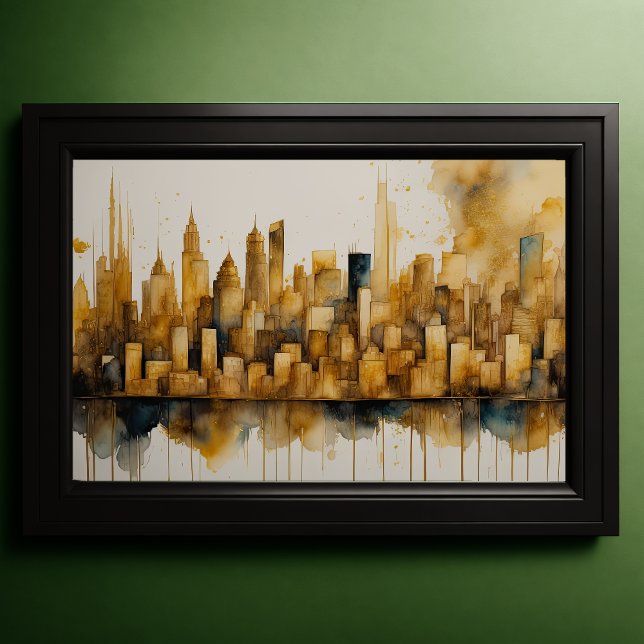 Poster Aquarelle Abstraite Peinture Gold Cityscape 3:2 (Créateur téléchargé)