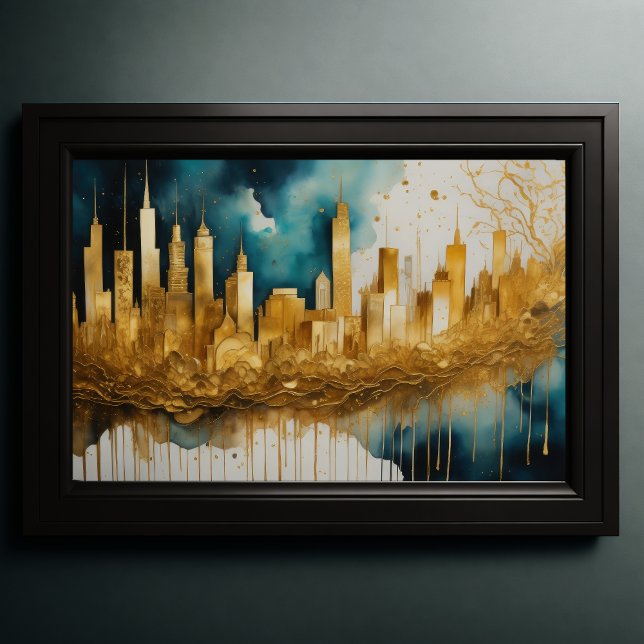 Poster Aquarelle Abstraite Peinture Gold Cityscape 3:2 (Créateur téléchargé)