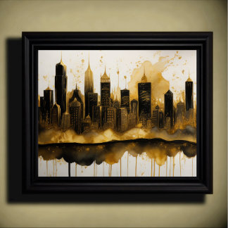 Poster Aquarelle Abstraite Peinture Gold Cityscape 5:4
