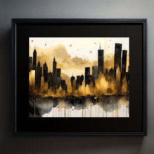 Poster Aquarelle Abstraite Peinture Gold Cityscape 5:4