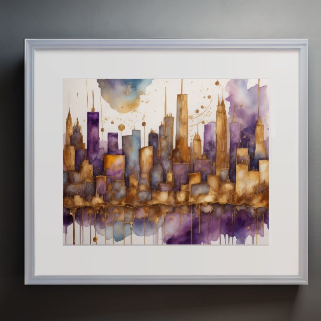 Poster Aquarelle Abstraite Peinture Gold Cityscape 5:4 (Créateur téléchargé)
