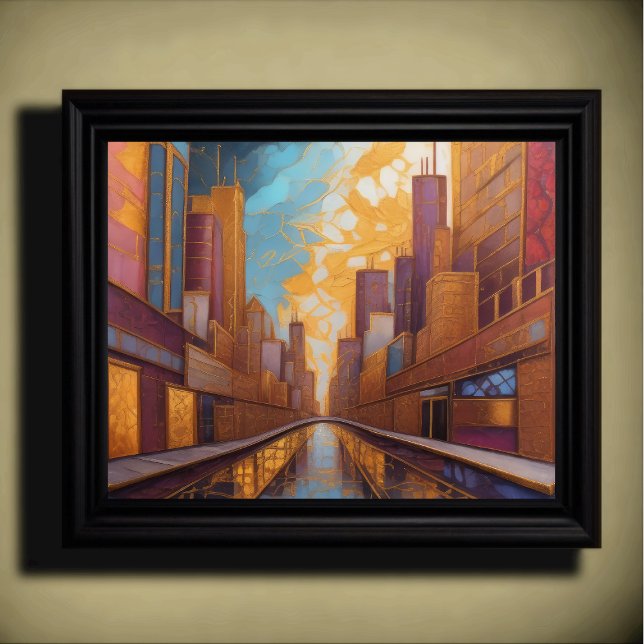 Poster Aquarelle Abstraite Peinture Gold Cityscape 5:4 (Créateur téléchargé)