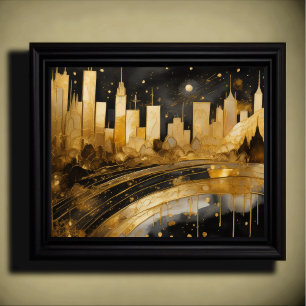 Poster Aquarelle Abstraite Peinture Gold Cityscape 5:4