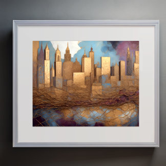 Poster Aquarelle Abstraite Peinture Gold Cityscape 5:4