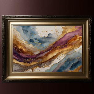 Poster Aquarelle Abstraite Peinture Paysage Or 3:2