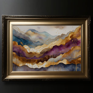 Poster Aquarelle Abstraite Peinture Paysage Or 3:2