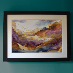 Poster Aquarelle Abstraite Peinture Paysage Or 3:2