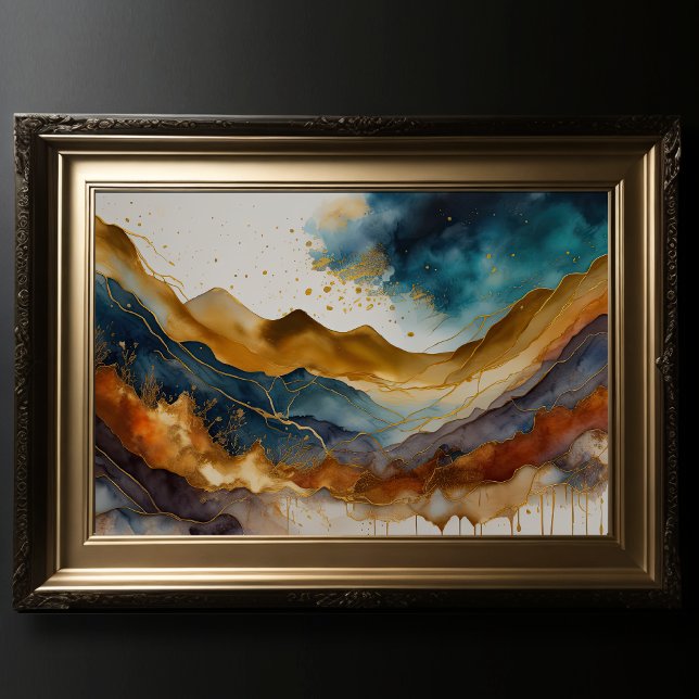 Poster Aquarelle Abstraite Peinture Paysage Or 3:2 (Créateur téléchargé)