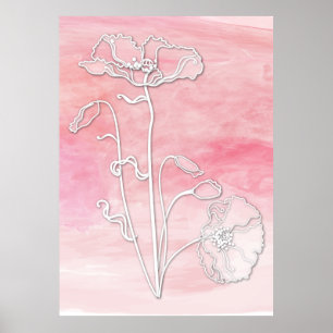 Poster Aquarelle Abstraite rose rose et pavots