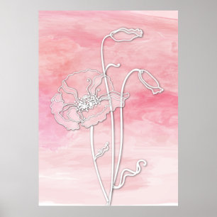 Poster Aquarelle Abstraite rose rose et pavots 2