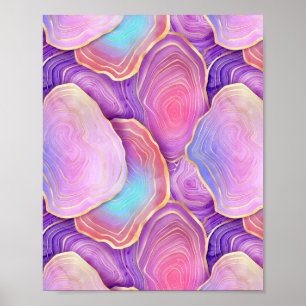Poster Aquarelle Abstraite rose turquoise lavande agate