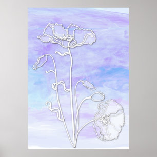 Poster Aquarelle Abstraite violette et bleue et pavots
