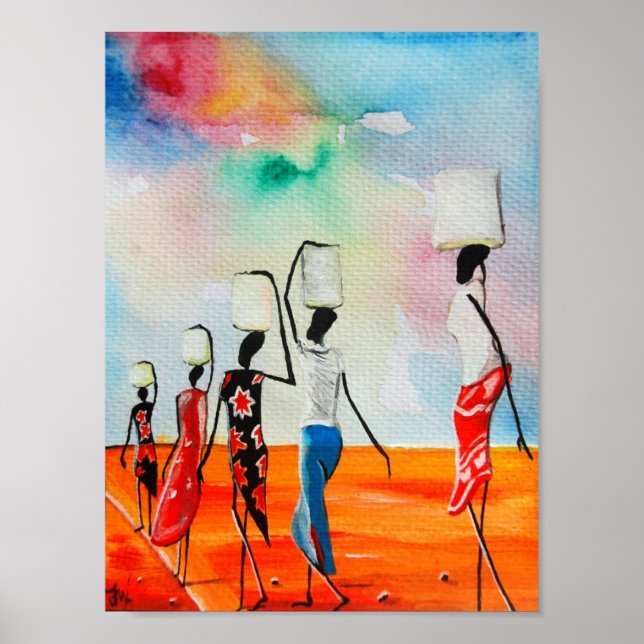 Poster Aquarelle africaine peinture Premium Canvas Gloss (Devant)