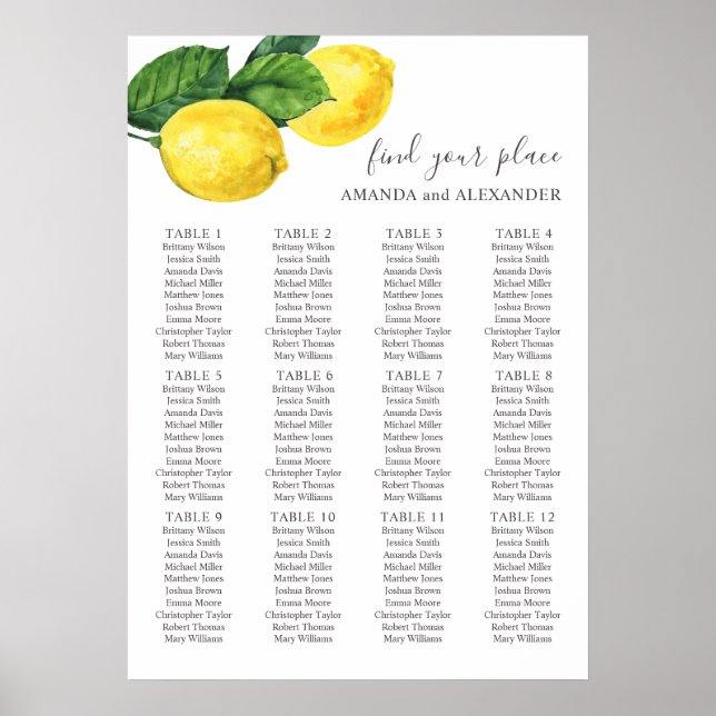 Poster Aquarelle agrumes citron mariage (Devant)