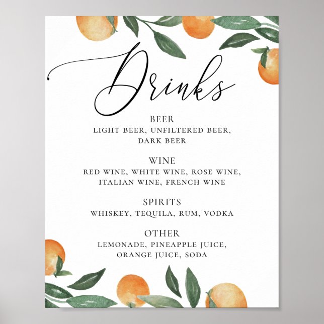 Poster Aquarelle agrumes fleuri jardin mariage bar boisso (Devant)