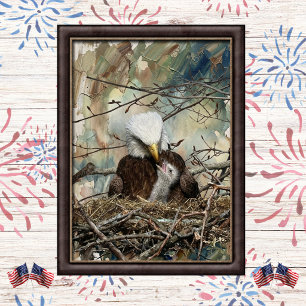 Poster Aquarelle aigle américain et aiglon art