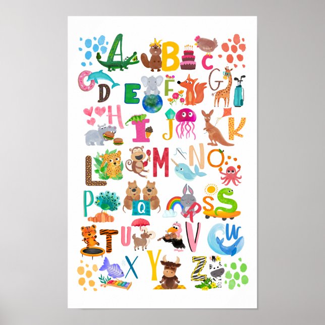Poster Aquarelle Alphabet animal Adorable (Devant)