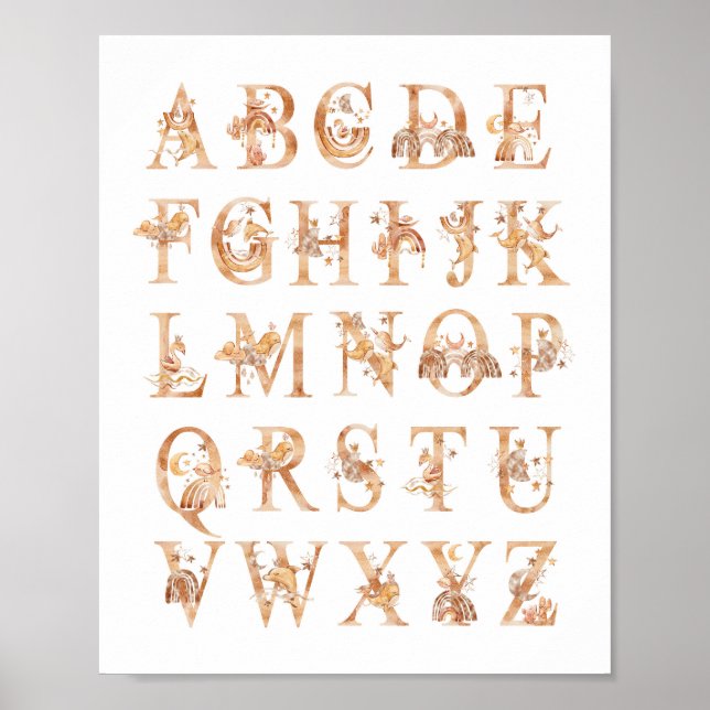 Poster Aquarelle Alphabet Nursery Decor ABC Chart (Devant)