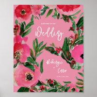 Aquarelle Anemone rose Mariage Bienvenue