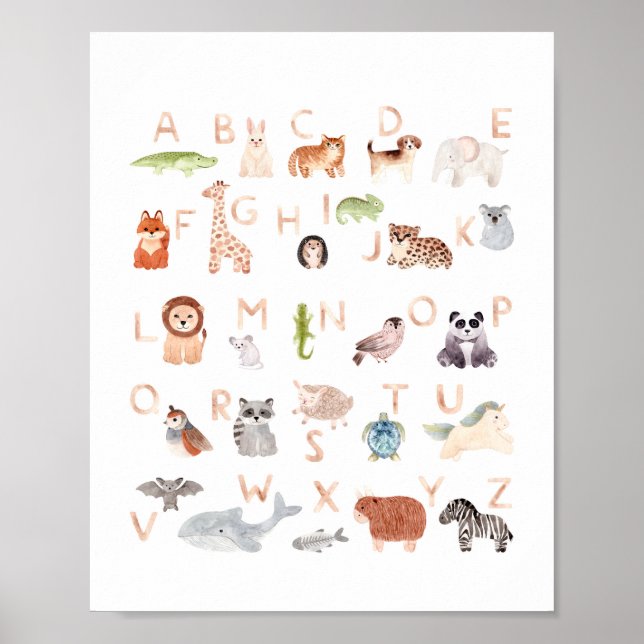 Poster Aquarelle animal abc enfants alphabet. Salle de so (Devant)