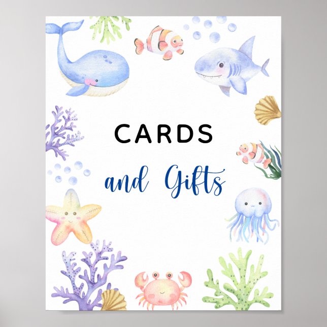 Poster Aquarelle animaux océaniques - cartes et cadeaux (Devant)