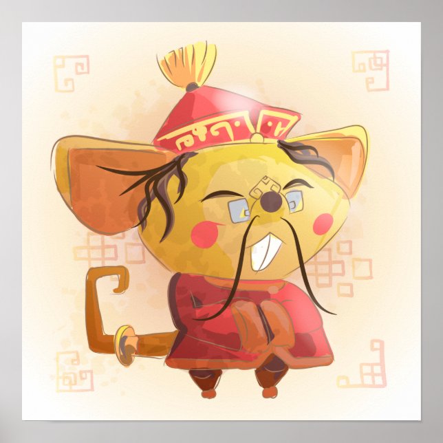 Poster Aquarelle Année du Rat, Scholar (Devant)