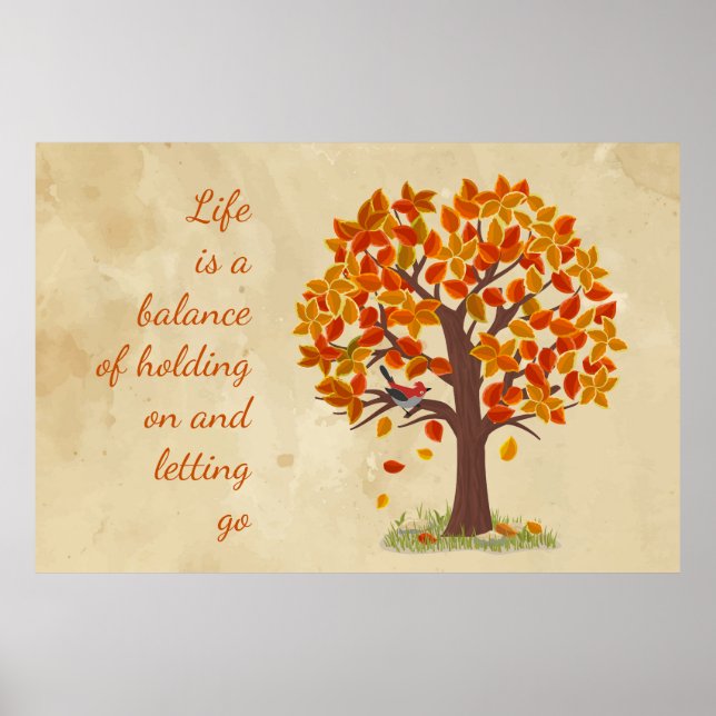 Poster Aquarelle Arbre d'automne La vie est un devis d'éq (Devant)