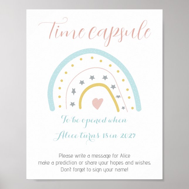 Poster Aquarelle arc-en-ciel Anniversaire Fête Heure Caps (Devant)