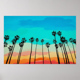 Poster Aquarelle arc-en-ciel Palm Tree