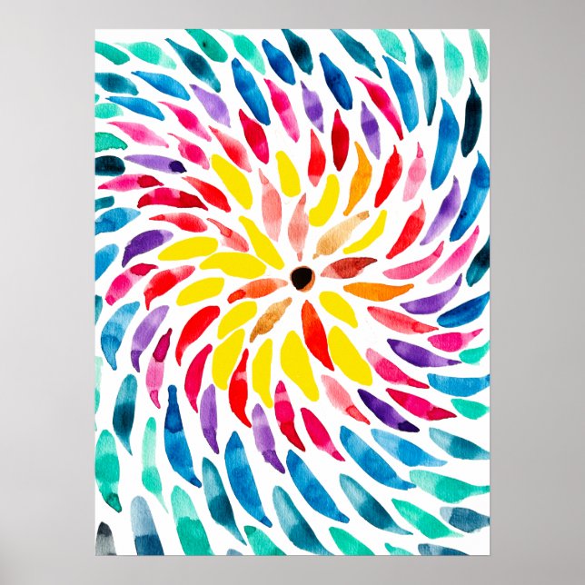 Poster Aquarelle arc-en-ciel spirale abstraite (Devant)