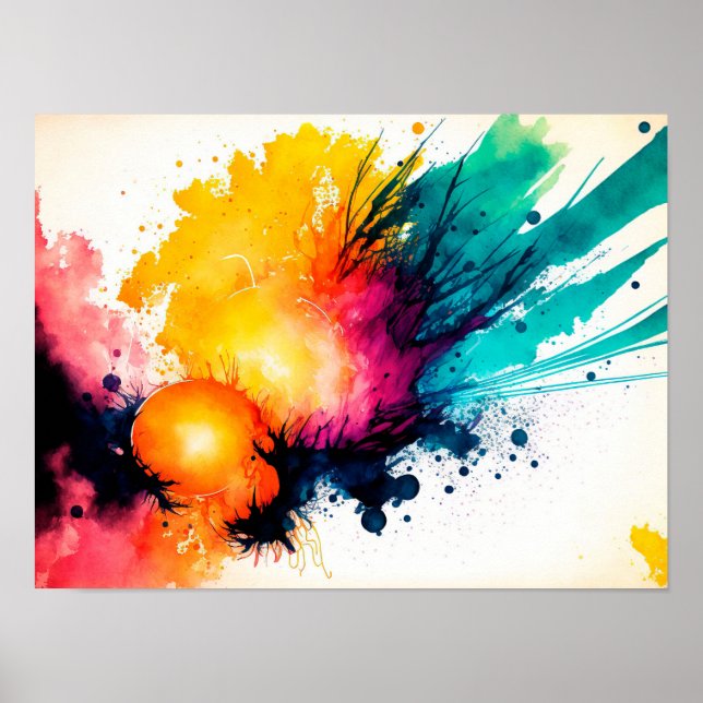 Poster Aquarelle arrière - plan avec soleil et éclaboussu (Devant)
