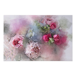 Poster Aquarelle Art Élégant Moderne Fleurs Roses