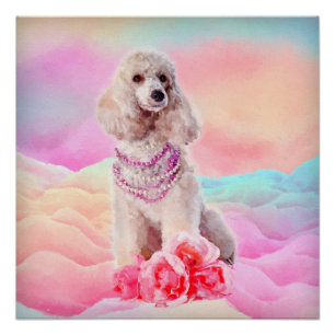 Poster Aquarelle art numérique Poodle avec fleurs