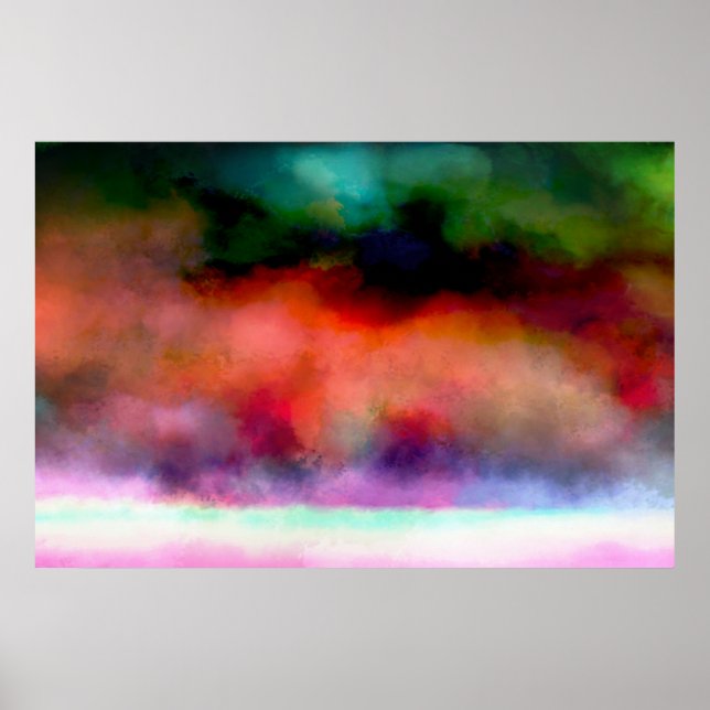 Poster Aquarelle artistique Paysage nuages et mer (Devant)