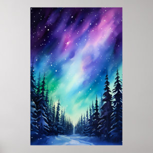 Poster Aquarelle Aurores boréales aurore boréale 