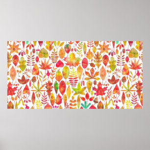 Poster Aquarelle automne automne automne feuilles sans co